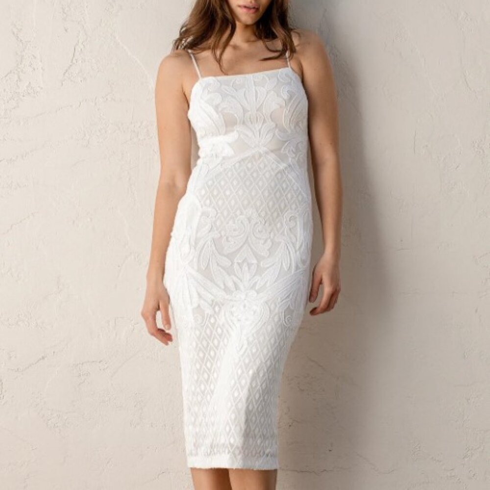 Lulus White Sequin Midi Dress Size M